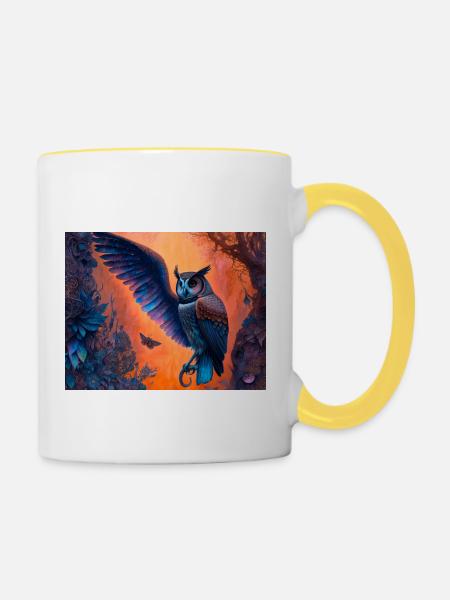 Eule - Tasse zweifarbig - Weiß/Gelb