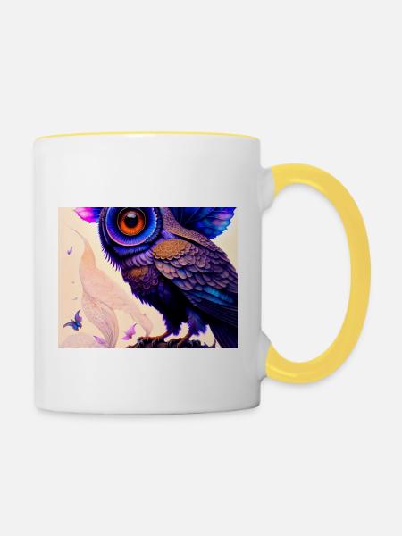 Eule - Tasse zweifarbig - Weiß/Gelb