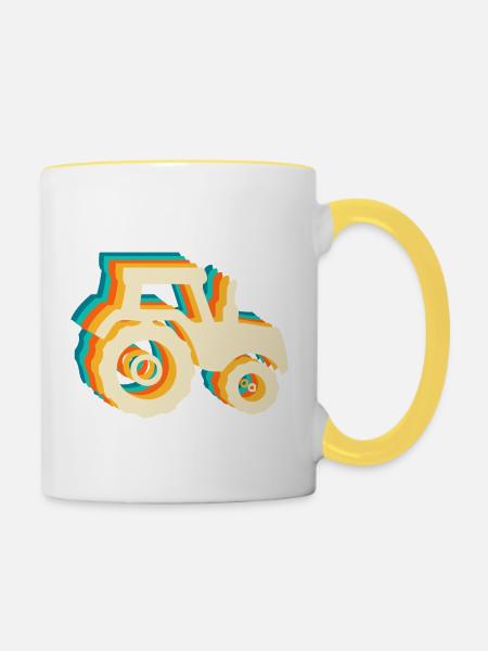 Retro-Traktor - Tasse zweifarbig - Weiß/Gelb