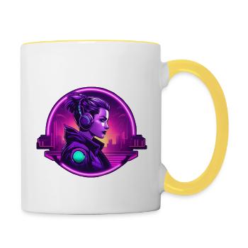 Œuvre d’art cyberpunk - Mug contrasté - blanc/jaune - Droite