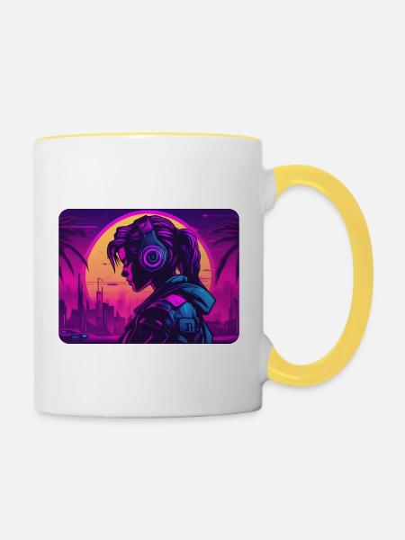 Cyberpunk Artwork - Tasse zweifarbig - Weiß/Gelb