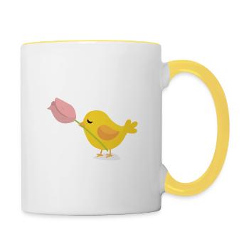 Küken Love Romeo | Liebe Hochzeits Geschenk - Tasse zweifarbig - Weiß/Gelb - Rechts