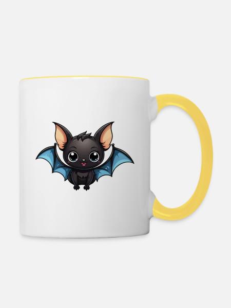 Fledermaus Niedlich Illustration - Tasse zweifarbig - Weiß/Gelb