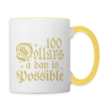 100 dollars par jour, c’est possible phrase de typographie - Mug contrasté - blanc/jaune - Droite