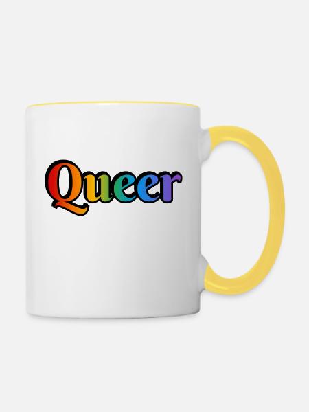 Queerer Regenbogentext - Tasse zweifarbig - Weiß/Gelb