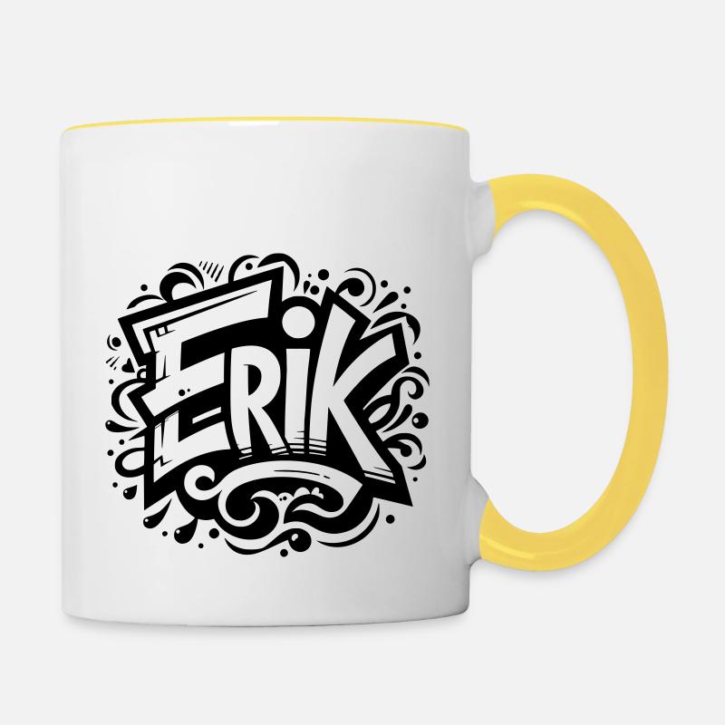 Erik Nom Prénom Graffiti - Mug contrasté - blanc/jaune