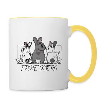 Mignon bunny team avec lettrage Joyeuses Pâques - Mug contrasté - blanc/jaune - Droite