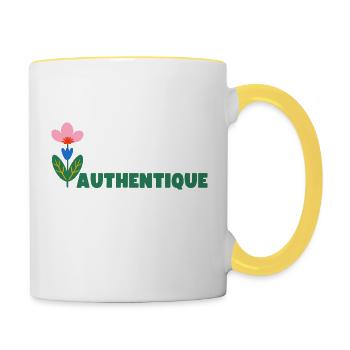 AUTHENTIQUE - Marque de vêtements bio engagée - Mug contrasté - blanc/jaune - Droite