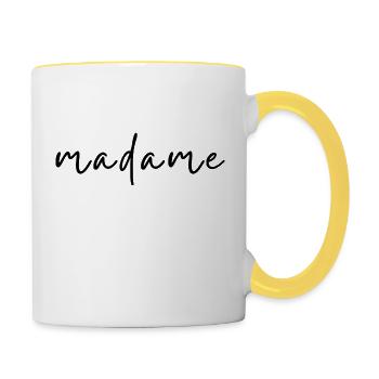 Madame - Illustration texte pour femme - Mug contrasté - blanc/jaune - Droite