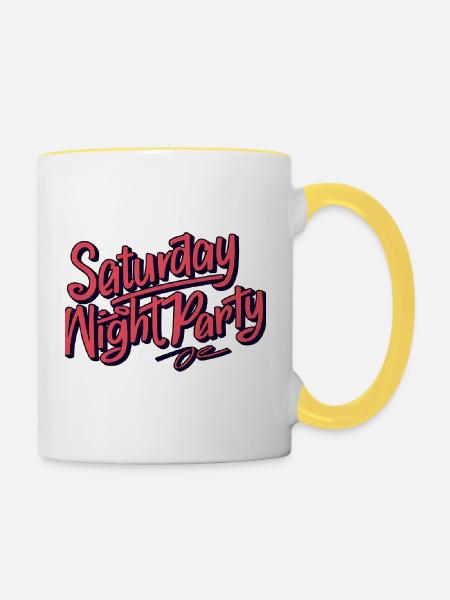 Saturday Night Party Typografie - Tasse zweifarbig - Weiß/Gelb
