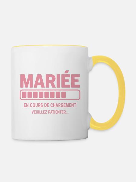 Braut lädt Humor Junggesellenabschied - Tasse zweifarbig - Weiß/Gelb
