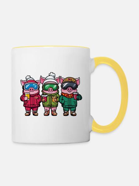 Ski Team Ferkel - Tasse zweifarbig - Weiß/Gelb