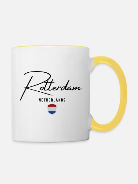 Rotterdam, Niederlande, ich liebe Rotterdam - Tasse zweifarbig - Weiß/Gelb
