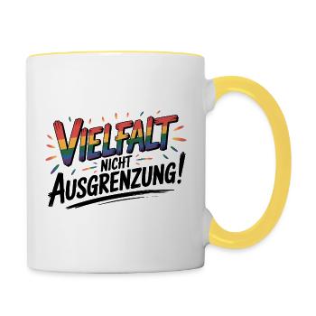Vielfalt statt Ausgrenzung - Cool Pride Logo - Tasse zweifarbig - Weiß/Gelb - Rechts