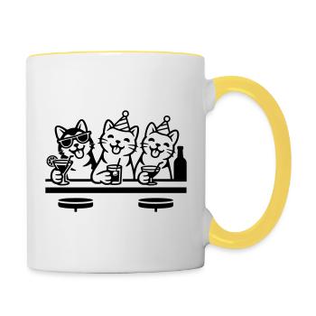 Party Katzen Kater Bar Trinken - Tasse zweifarbig - Weiß/Gelb - Rechts