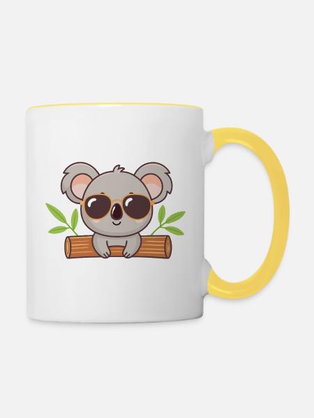 Schicker Koala auf Kofferraum mit Brille - Tasse zweifarbig - Weiß/Gelb