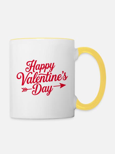 Valentine Script Herzpfeil - Tasse zweifarbig - Weiß/Gelb