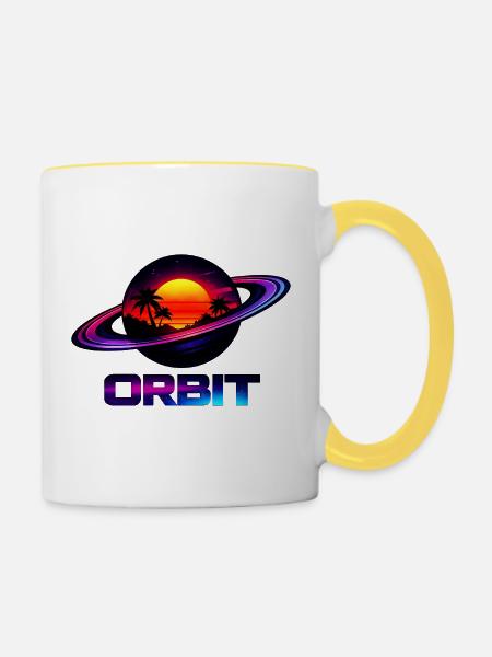 Geometrische Saturn-Umlaufbahn Retro Synthwave 80s - Tasse zweifarbig - Weiß/Gelb