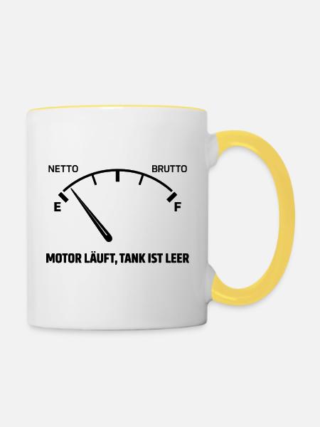 Motor Läuft Tank Leer - Tasse zweifarbig - Weiß/Gelb