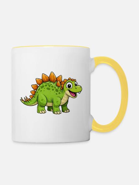 Fröhlicher Dino Stegosaurus - Tasse zweifarbig - Weiß/Gelb