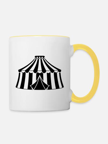 Zirkuszelt Zirkus Silhouette - Tasse zweifarbig - Weiß/Gelb