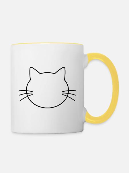 Katzenkopf - Tasse zweifarbig - Weiß/Gelb