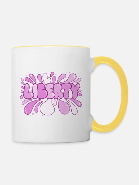 Freedom Pink Pop-Art-Blasen - Tasse zweifarbig - Weiß/Gelb