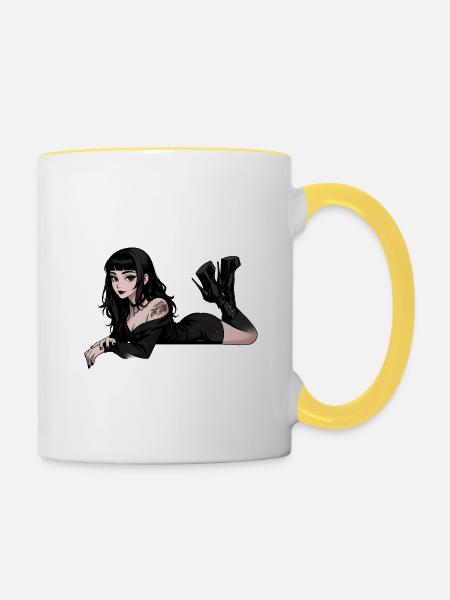 Gothic Pinup Dunkel Eleganz - Tasse zweifarbig - Weiß/Gelb