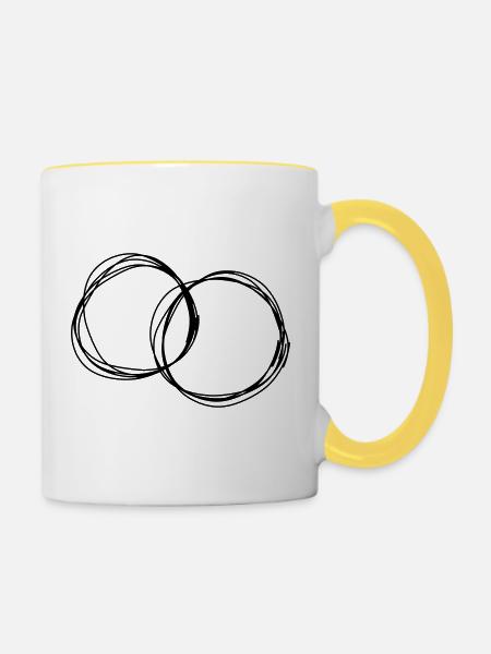 Trauringe handgezeichnet - Tasse zweifarbig - Weiß/Gelb