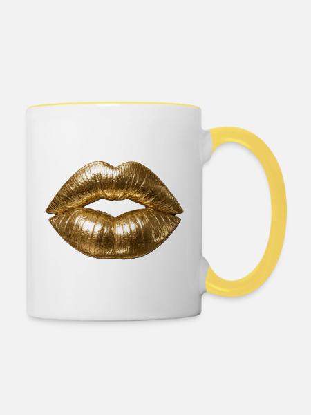 Goldene Lippen - Tasse zweifarbig - Weiß/Gelb