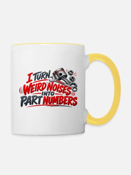 Mechaniker seltsamer Lärm-Diagnosehumor - Tasse zweifarbig - Weiß/Gelb