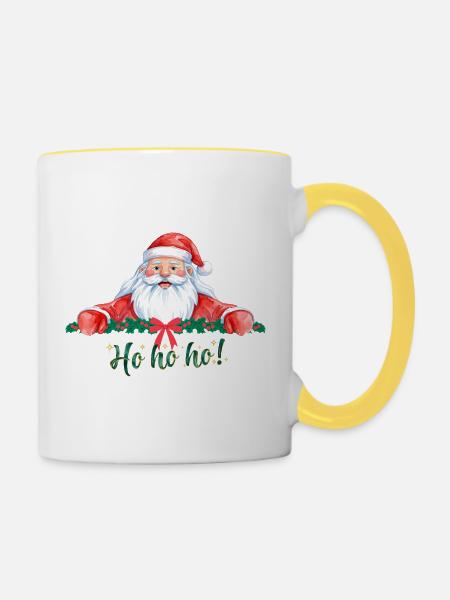 Ho Ho Ho Weihnachtsmann - Tasse zweifarbig - Weiß/Gelb