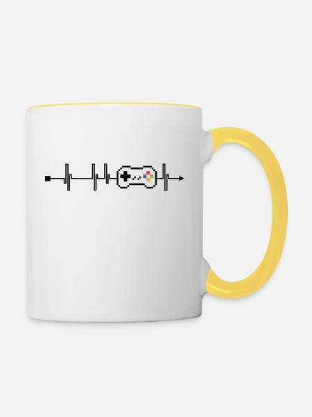 Gamer. Gaming. Joystick. Geschenk. Geschenkidee - Tasse zweifarbig - Weiß/Gelb