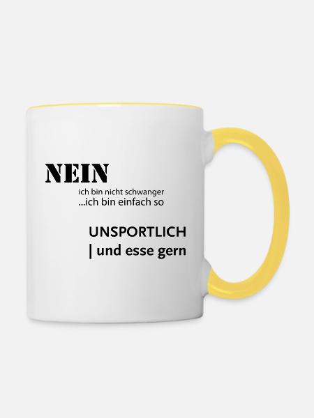 Nicht Schwanger - nur kräftig - Tasse zweifarbig - Weiß/Gelb