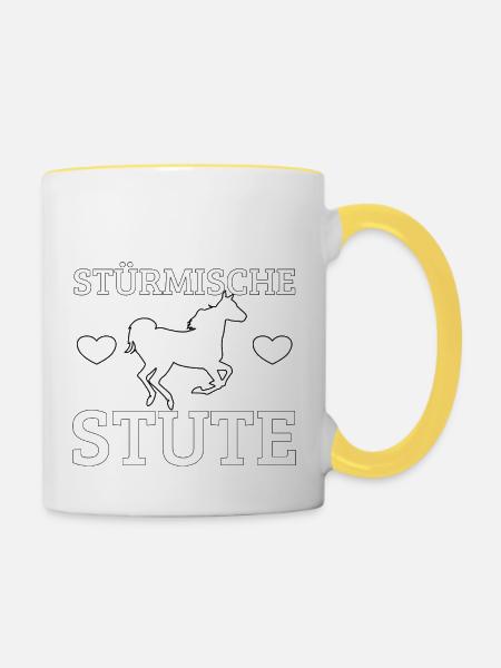 Pferd, Pferde, Stute, stürmisch, Stürmische Stute - Tasse zweifarbig - Weiß/Gelb