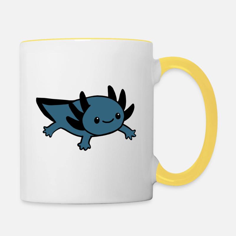 Axolotl dark blue - Contrasting Mug - white/yellow