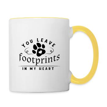 Animal Love, Footprints in my heart - Tasse zweifarbig - Weiß/Gelb - Rechts
