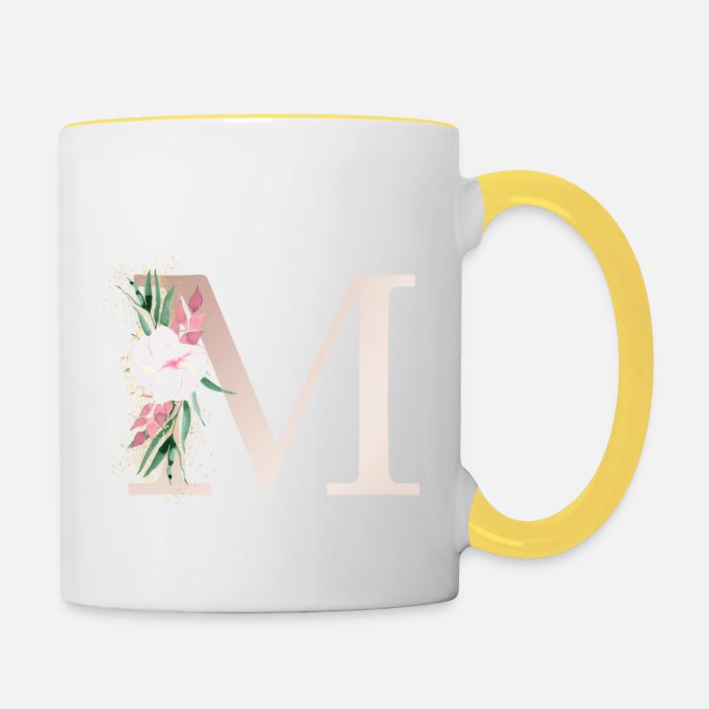 Customizable Monogram M Floral - Contrasting Mug - white/yellow