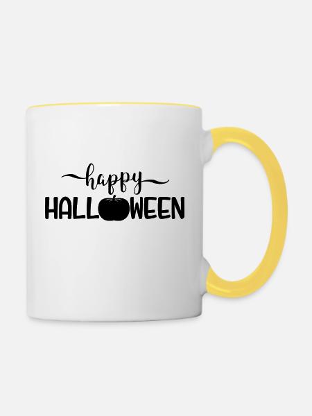 happy halloween - Tasse zweifarbig - Weiß/Gelb