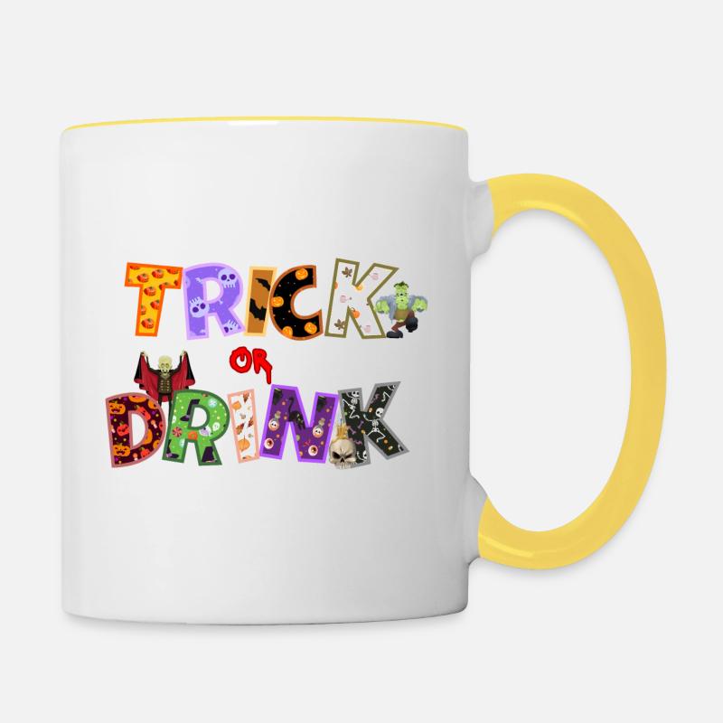 Süßes oder Trinken - Tasse zweifarbig - Weiß/Gelb