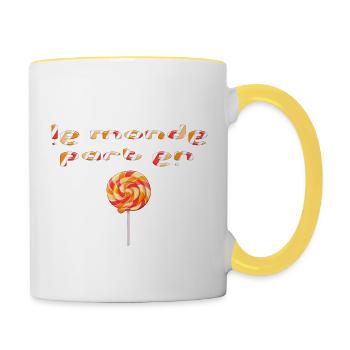 Die Welt geht zum Lutscher - Tasse zweifarbig - Weiß/Gelb - Rechts