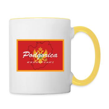 Podgorica - Hauptstadt mit GPS & Flagge - Tasse zweifarbig - Weiß/Gelb - Rechts