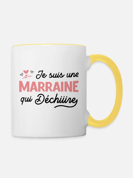 Marraine qui déchire - cadeau tante - Mug contrasté - blanc/jaune