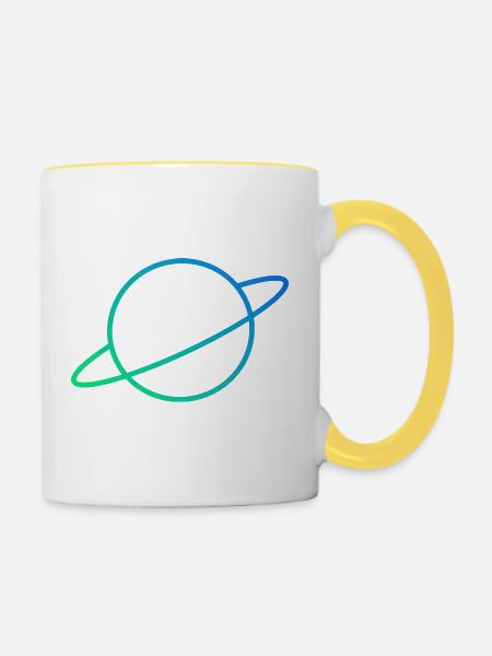 Planet Blau-Grün - Tasse zweifarbig - Weiß/Gelb