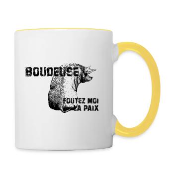 boudeuse foutez moi la paix - Mug contrasté - blanc/jaune - Droite