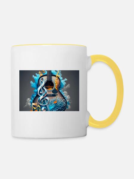 Bunte Akustikgitarre - Tasse zweifarbig - Weiß/Gelb