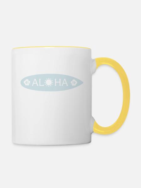 Aloha Surfbrett - Tasse zweifarbig - Weiß/Gelb