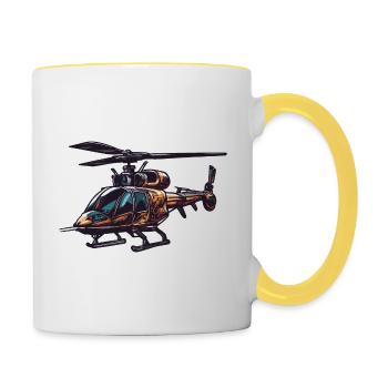 Helikopter / Hubschrauber / fliegen / Luftfahrt - Tasse zweifarbig - Weiß/Gelb - Rechts