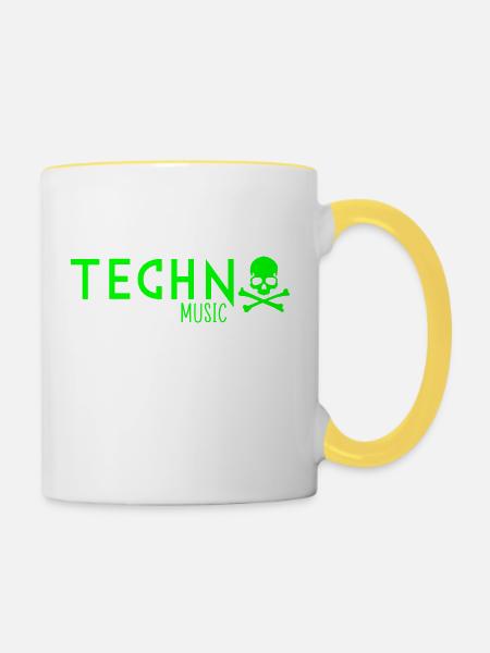 Techno-Musik - Tasse zweifarbig - Weiß/Gelb
