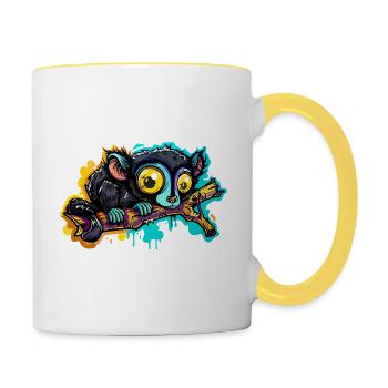Lémurien noir - Mug contrasté - blanc/jaune - Droite